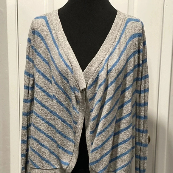 Hollister Blue and Grey Striped Open Front Cardigan Small - Picture 1 of 5
